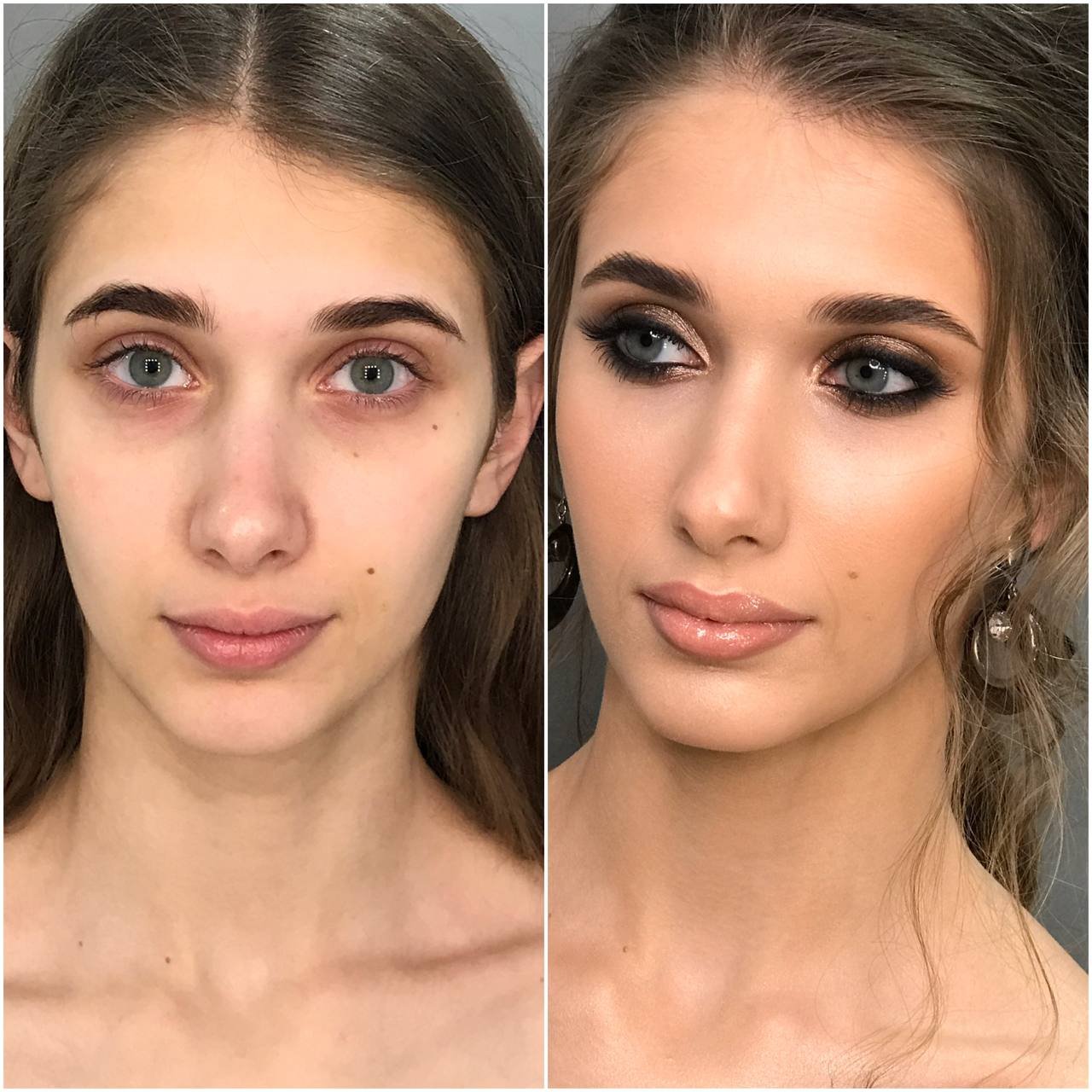 Prima e dopo: trasformazione con trucco smoky bronzo glam