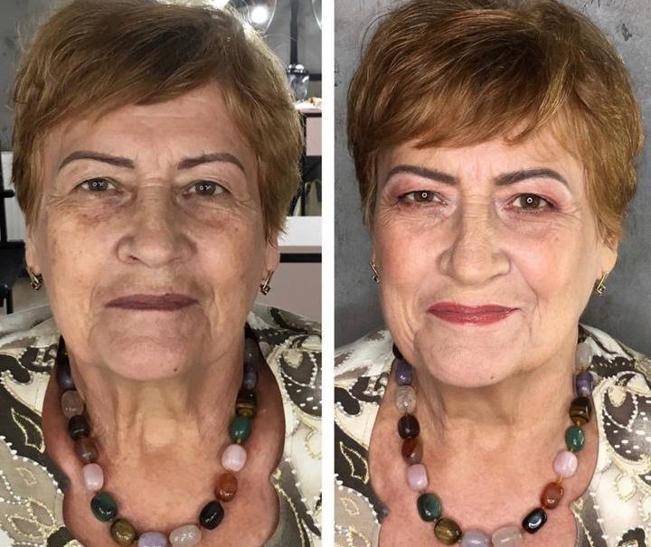 Prima e dopo: trucco lifting delicato per una cliente matura