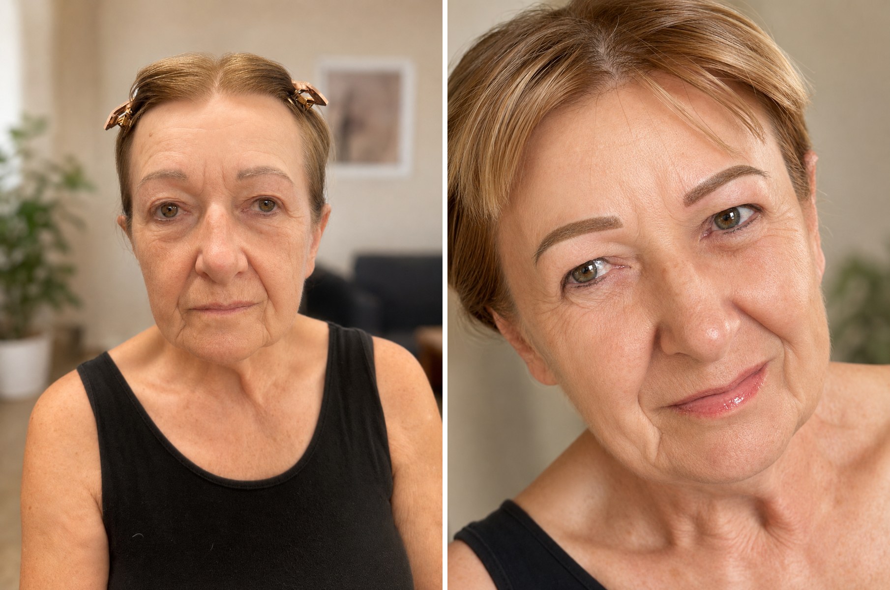 Avant/après : transformation sourcils poudrés, finition douce et naturelle